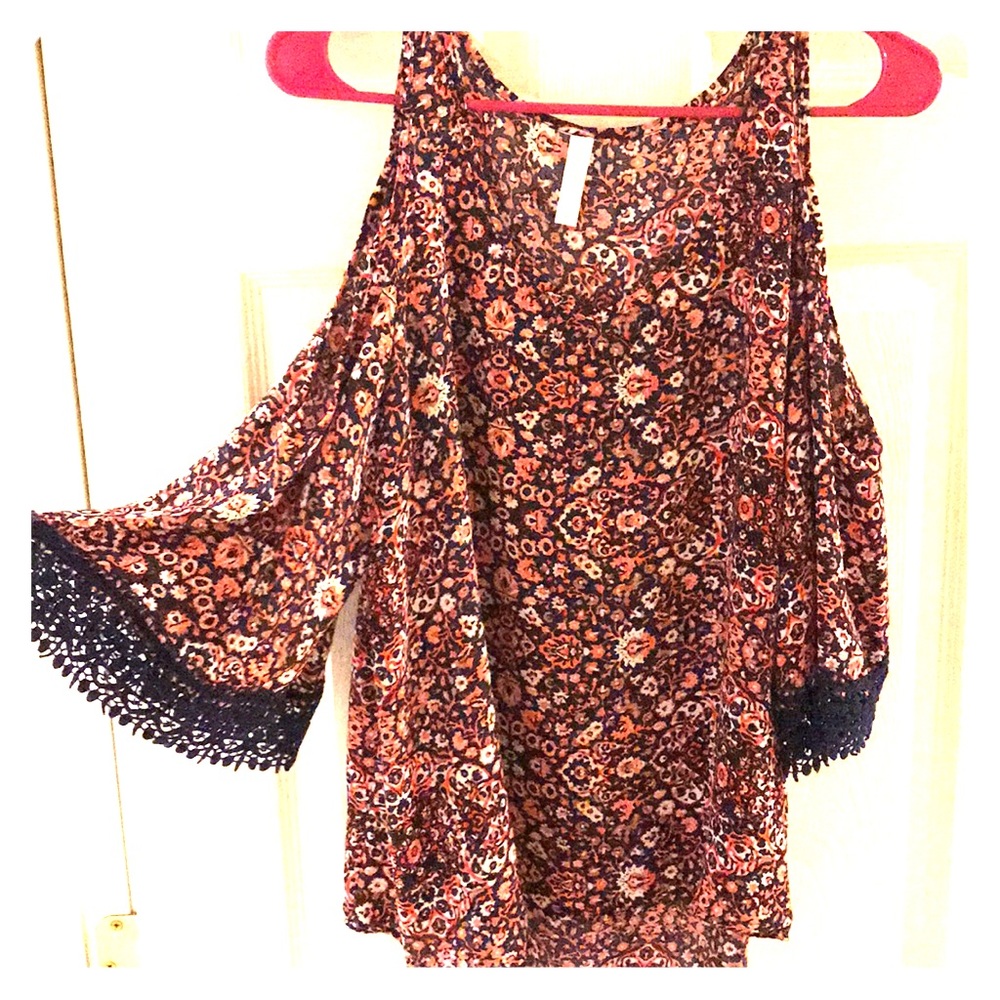 Floral top with peek-a-boo shoulders